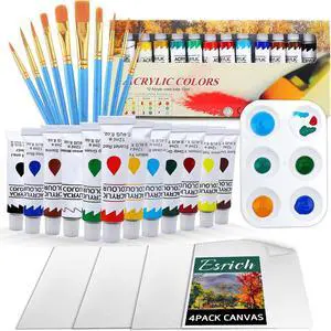 ESRICH Canvas Painting Kit, Acrylic Paint Set with 30 Paint Brushes | Art Painting Supplies Kit,12 Paint,Palettes and Canvas for Students, Artists and Beginner ESRICH Canvas Painting Kit, Acrylic Paint Set with 30 Paint Brushes | Art Painting Supplies Kit,12 Paint,Palettes and Canvas for Students, Artists and Beginner