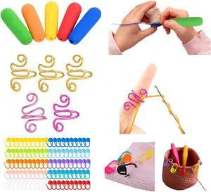 RF REENFAYA Crochet Kit Ergonomic Hook Grips Stitch Markers Tension Rings | 5 ergonomic grips for 2mm-10mm hooks, 5 finger tension rings, 100 stitch markers for arthritic hands and beginners RF REENFAYA Crochet Kit Ergonomic Hook Grips Stitch Markers Tension Rings | 5 ergonomic grips for 2mm-10mm hooks, 5 finger tension rings, 100 stitch markers for arthritic hands and beginners