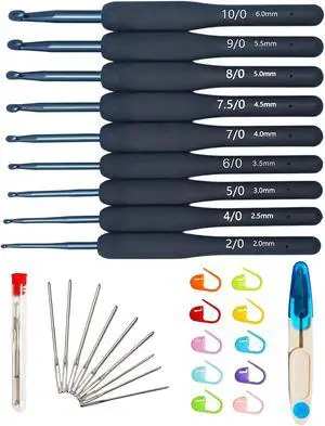 WINDAWNKE 9 PCS Navy Crochet Hook Set, Ergonomic Soft Grip Crochet Hook, Crochet Needle Kit with Knitting & Crochet Supplies WINDAWNKE 9 PCS Navy Crochet Hook Set, Ergonomic Soft Grip Crochet Hook, Crochet Needle Kit with Knitting & Crochet Supplies
