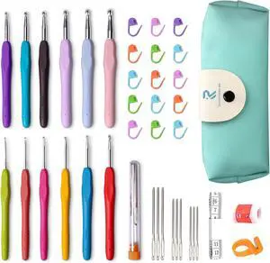 RealPlus Crochet Hooks, 12 Sizes Crochet Hook Set, Crochet Kit for Beginners, Knitting Needles with Ergonomic Handles for Arthritic Hands, Christmas Gifts for Women, Crochet Needles with Blue Case RealPlus Crochet Hooks, 12 Sizes Crochet Hook Set, Crochet Kit for Beginners, Knitting Needles with Ergonomic Handles for Arthritic Hands, Christmas Gifts for Women, Crochet Needles with Blue Case