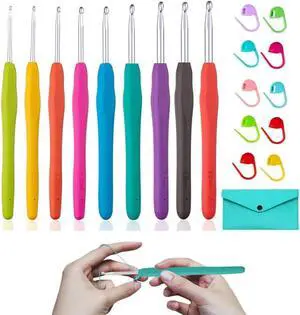 Yarniss 9 Sizes Ergonomic Crochet Hooks with Case 2.0mm~6.0mm for Beginner | Comfortable Crochet Hooks Set with Soft Grip Yarniss 9 Sizes Ergonomic Crochet Hooks with Case 2.0mm~6.0mm for Beginner | Comfortable Crochet Hooks Set with Soft Grip