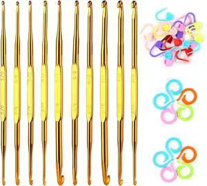 LOKUNN Crochet Hooks, 40 Pcs Double End Crochet Hooks Set | 10 Pcs Ergonomic Golden Aluminum Crochet Needles, 10 PCS Crochet Markers Ring, 20 PCS Crochet Stitch Marker for Craft DIY LOKUNN Crochet Hooks, 40 Pcs Double End Crochet Hooks Set | 10 Pcs Ergonomic Golden Aluminum Crochet Needles, 10 PCS Crochet Markers Ring, 20 PCS Crochet Stitch Marker for Craft DIY
