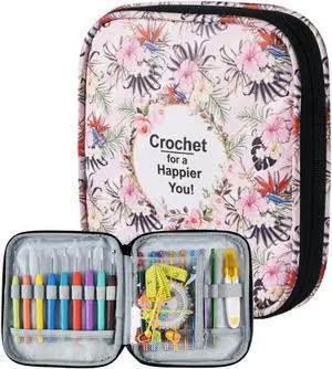 Crochet Hook Case,Portable Zipper Storage Organizer Bag for Crochet Hooks, Knitting Needles, Project & Sewing Supplies, Lightweight,Easy to Hold (No Accessories Included).Pink Flower Crochet Hook Case,Portable Zipper Storage Organizer Bag for Crochet Hooks, Knitting Needles, Project & Sewing Supplies, Lightweight,Easy to Hold (No Accessories Included).Pink Flower