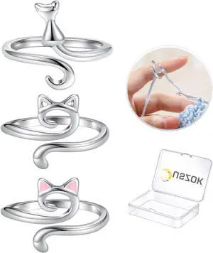 Juszok Crochet Rings for Crocheting Adjustable Crochet Tension Ring for Finger Cat Yarn Guide Ring Knitting Crochet Accessories with Box for Women 3Pcs Juszok Crochet Rings for Crocheting Adjustable Crochet Tension Ring for Finger Cat Yarn Guide Ring Knitting Crochet Accessories with Box for Women 3Pcs