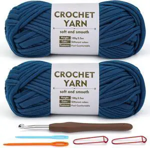 SHWAKK 2 Pack T-Shirt Yarn Set, Milk Blue Knitting Crochet T Shirt Yarn | Crochet Hook, Elastic Thick Tshirt Yarn Kit for Crocheting, Crochet Bag/Baskets Ribbon Cotton Yarn, Knitting Ball SHWAKK 2 Pack T-Shirt Yarn Set, Milk Blue Knitting Crochet T Shirt Yarn | Crochet Hook, Elastic Thick Tshirt Yarn Kit for Crocheting, Crochet Bag/Baskets Ribbon Cotton Yarn, Knitting Ball