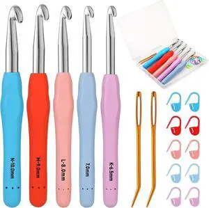 Mayboos 5 Sizes Crochet Hook Set, Large Crochet Hooks | Yarn Needle Kits Knitting Needles with Ergonomic Handles for Crocheters Beginners Mayboos 5 Sizes Crochet Hook Set, Large Crochet Hooks | Yarn Needle Kits Knitting Needles with Ergonomic Handles for Crocheters Beginners