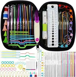 ELINKA Crochet Hooks Set,Crochet Needles for Yarn,102 Pcs Crochet Accessories with Storage Case,Ergonomic Knitting Blunt Needles Stitch Marker DIY Hand Craft Art Tools Knitting Needles for Beginners ELINKA Crochet Hooks Set,Crochet Needles for Yarn,102 Pcs Crochet Accessories with Storage Case,Ergonomic Knitting Blunt Needles Stitch Marker DIY Hand Craft Art Tools Knitting Needles for Beginners