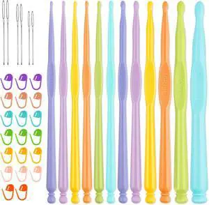NiArt Crochet Hooks Set 12 Ergonomic Plastic 2-10mm Yarn Knitting Needles | Color-Coded Comfort Grip Reduces Hand Fatigue, Smooth Glide for Snag-Free Stitching, 20 Markers & 6 Tapestry Tools NiArt Crochet Hooks Set 12 Ergonomic Plastic 2-10mm Yarn Knitting Needles | Color-Coded Comfort Grip Reduces Hand Fatigue, Smooth Glide for Snag-Free Stitching, 20 Markers & 6 Tapestry Tools
