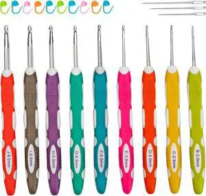 Ryhiac 9 PCS Longer Ergonomic Crochet Hooks Set USA Standard Size B to J 2.0mm-6.0mm Soft Grip Handles Smooth Crochet Needles Knitting Needles for Arthritic Hands,Beginners(Set C) Ryhiac 9 PCS Longer Ergonomic Crochet Hooks Set USA Standard Size B to J 2.0mm-6.0mm Soft Grip Handles Smooth Crochet Needles Knitting Needles for Arthritic Hands,Beginners(Set C)