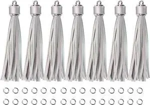 4.3'' Silver Leather Tassels 12Pcs with Silver Caps for Keychains 4.3'' Silver Leather Tassels 12Pcs with Silver Caps for Keychains