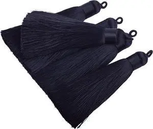 KONMAY 10pcs 3.4''(8.5cm) Handmade Imitation Silk Tassels with Hanging Loop for Jewelry Making (Black) KONMAY 10pcs 3.4''(8.5cm) Handmade Imitation Silk Tassels with Hanging Loop for Jewelry Making (Black)