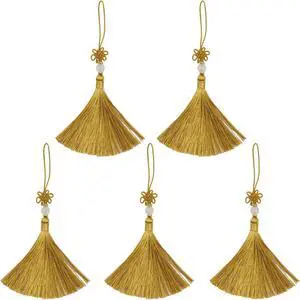 Dnyta Craft Tassels with Hanging Loops Decorative Chinese Knot Mini Tassels | 5 Pcs Nylon Ice Silk Tassel for DIY Jewelry Making, Door and Car Handing Decoration, Handicrafts (Gold) Dnyta Craft Tassels with Hanging Loops Decorative Chinese Knot Mini Tassels | 5 Pcs Nylon Ice Silk Tassel for DIY Jewelry Making, Door and Car Handing Decoration, Handicrafts (Gold)