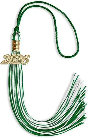 Endea Graduation Mixed Double Color Tassel with Gold Date Drop (Green/White, 2026) Endea Graduation Mixed Double Color Tassel with Gold Date Drop (Green/White, 2026)