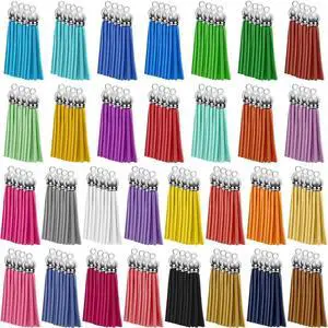 120 Pack Leather Keychain Tassels Charms Silver White Cap Multicolor Tassels for Jewelry Keychain Making Bracelets Craft Supplies (Multicolor, 55mm) 120 Pack Leather Keychain Tassels Charms Silver White Cap Multicolor Tassels for Jewelry Keychain Making Bracelets Craft Supplies (Multicolor, 55mm)