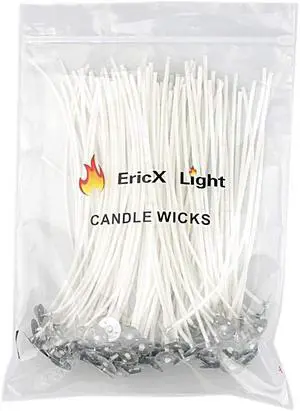 EricX Light 100 Piece Natural Candle Wick, Low Smoke 6" Pre-Waxed & 100% Natural Cotton Core,For Candle Making,Candle DIY EricX Light 100 Piece Natural Candle Wick, Low Smoke 6" Pre-Waxed & 100% Natural Cotton Core,For Candle Making,Candle DIY
