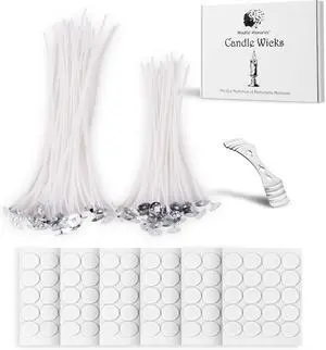 Candle Wicks 90 Pcs (4 inch, 6 inch, 8 inch) with 2 Candle Wick Holders & 90 Wick Tab Stickers, Long Lasting Pre-Waxed & Tabbed Cotton Threads with No Black Smoke for DIY Crafts Candle Wicks 90 Pcs (4 inch, 6 inch, 8 inch) with 2 Candle Wick Holders & 90 Wick Tab Stickers, Long Lasting Pre-Waxed & Tabbed Cotton Threads with No Black Smoke for DIY Crafts