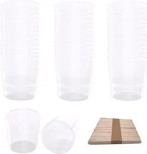 30 Pack 2 Ounce Plastic Graduated Cups | 60 ml Transparent Scale Cups with 30 Pcs Wooden Stirring Sticks for Mixing Paint, Epoxy, Resin 30 Pack 2 Ounce Plastic Graduated Cups | 60 ml Transparent Scale Cups with 30 Pcs Wooden Stirring Sticks for Mixing Paint, Epoxy, Resin