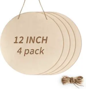 12 Inch Unfinished Wood Circles for Crafts, Wood Rounds Plaques for Cricut Crafts, Wooden Discs for Door Hanger Sign, Painting, Wood Burning, Christmas Home Décor(4Pcs Circle with Holes) 12 Inch Unfinished Wood Circles for Crafts, Wood Rounds Plaques for Cricut Crafts, Wooden Discs for Door Hanger Sign, Painting, Wood Burning, Christmas Home Décor(4Pcs Circle with Holes)