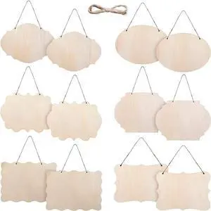 12Pcs Small Unfinished Wood Boards, 6 Shapes of Blank Wood Signs Wood Plaques with Hanging Ropes for DIY Crafts, Painting, and Christmas Home Decorations 12Pcs Small Unfinished Wood Boards, 6 Shapes of Blank Wood Signs Wood Plaques with Hanging Ropes for DIY Crafts, Painting, and Christmas Home Decorations