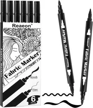 Reaeon Black Fabric Markers, Dual Tip Fabric Paint Markers, Permanent Fabric Pens for Clothes, T Shirts, Canvas, Bags (6pack) Reaeon Black Fabric Markers, Dual Tip Fabric Paint Markers, Permanent Fabric Pens for Clothes, T Shirts, Canvas, Bags (6pack)