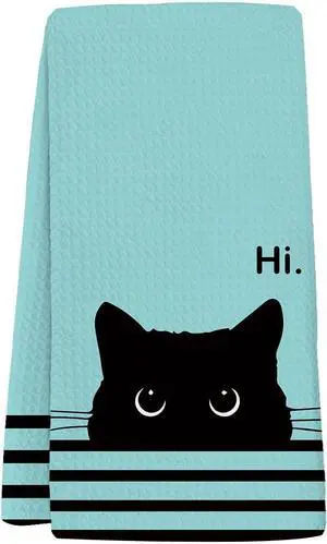 Black Cat Waffle Kitchen Towels, Gifts for Cat Lovers Moms Dish Tea Towels for Kitchen, Decorative Hand Towels for Bathroom Guest Room Decor, 16x24 Inch (Green) Black Cat Waffle Kitchen Towels, Gifts for Cat Lovers Moms Dish Tea Towels for Kitchen, Decorative Hand Towels for Bathroom Guest Room Decor, 16x24 Inch (Green)