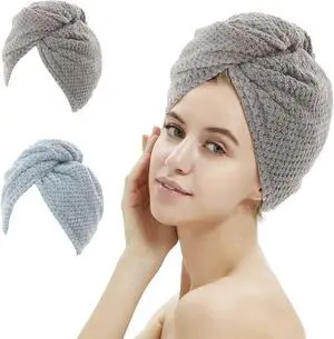 M-bestl 2 Pack Absorbent Microfiber Hair Towel Wrap,Anti-frizz Hair Drying Towel with Button to Dry Hair Quickly,25.6X9.8 inch (Gray&Blue) M-bestl 2 Pack Absorbent Microfiber Hair Towel Wrap,Anti-frizz Hair Drying Towel with Button to Dry Hair Quickly,25.6X9.8 inch (Gray&Blue)
