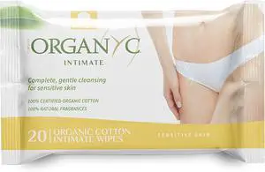 Organyc - Made with Organic Cotton Intimate Wet Wipes For Sensitive Skin, pH Balanced, No Parabens, Alcohol, or Chlorine, 20 Count (Pack of 1) Organyc - Made with Organic Cotton Intimate Wet Wipes For Sensitive Skin, pH Balanced, No Parabens, Alcohol, or Chlorine, 20 Count (Pack of 1)