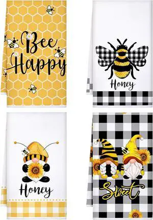 Tegeme 4 Pcs Summer Bee Kitchen Tea Towels Honeycomb,White Yellow,Gnome | Absorbent 16x24 Inch Dish Towel Set, Summer Honeybee Decor for Kitchen Home, Soft Washcloth, Gift for Bee Lovers Tegeme 4 Pcs Summer Bee Kitchen Tea Towels Honeycomb,White Yellow,Gnome | Absorbent 16x24 Inch Dish Towel Set, Summer Honeybee Decor for Kitchen Home, Soft Washcloth, Gift for Bee Lovers