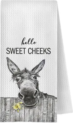 Funny Donkey Hand Towels - Hello Sweet Cheeks Donkey Waffle Decorative Bathroom Towels, Farmhouse Hand Tea Towels for Bathroom, 16x24 Inch Funny Donkey Hand Towels - Hello Sweet Cheeks Donkey Waffle Decorative Bathroom Towels, Farmhouse Hand Tea Towels for Bathroom, 16x24 Inch