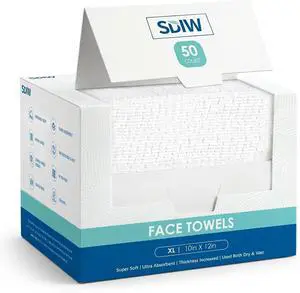 Face Towels XL, Ultra Soft Disposable Facial Towel for Sensitive Skin | 10"×12" Extra Thick Clean Face Towelettes, Makeup Remover Dry Wipes for Cleansing, Travel, 50 Count Face Towels XL, Ultra Soft Disposable Facial Towel for Sensitive Skin | 10"×12" Extra Thick Clean Face Towelettes, Makeup Remover Dry Wipes for Cleansing, Travel, 50 Count