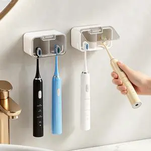 MOPMS Toothbrush Holders for Bathrooms with 2 Slot Independent Compartment | 3PCS Electric Toothbrush Holder Wall Mounted for Shower, Toothbrush Dispenser Storage Organizer with Cover for Family MOPMS Toothbrush Holders for Bathrooms with 2 Slot Independent Compartment | 3PCS Electric Toothbrush Holder Wall Mounted for Shower, Toothbrush Dispenser Storage Organizer with Cover for Family