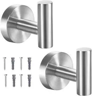 Vuzvuv Silver Brushed Nickel Stainless Steel Towel Hooks (2-Pack) | SUS304, Waterproof, Heavy Duty, Coat Robe Holder, Hooks for Bathroom Kitchen Hotel Vuzvuv Silver Brushed Nickel Stainless Steel Towel Hooks (2-Pack) | SUS304, Waterproof, Heavy Duty, Coat Robe Holder, Hooks for Bathroom Kitchen Hotel