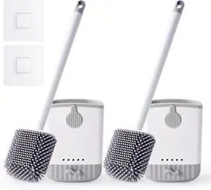 Silicone Toilet Bowl Brush with Holder, 2 Pack, White | Ventilated Holder, Floor Standing & Wall Mounted, Toilet Cleaner Brush for RV Travel, Camper, Family Bathroom Silicone Toilet Bowl Brush with Holder, 2 Pack, White | Ventilated Holder, Floor Standing & Wall Mounted, Toilet Cleaner Brush for RV Travel, Camper, Family Bathroom