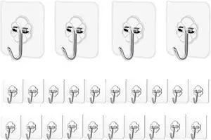 Adhesive Hooks Kitchen Wall Hooks - 24 Packs Heavy Duty 24lb(Max) Nail Free Transparent,Waterproof,Sticky Stainless Hangers for Keys,Bathroom, Shower, Outdoor, Kitchen,Door,Home Improvement,Utility Adhesive Hooks Kitchen Wall Hooks - 24 Packs Heavy Duty 24lb(Max) Nail Free Transparent,Waterproof,Sticky Stainless Hangers for Keys,Bathroom, Shower, Outdoor, Kitchen,Door,Home Improvement,Utility