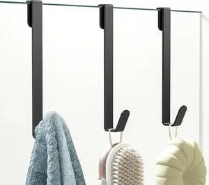 3 Pack Shower Door Hooks, Over Glass Door Hook. | in Bathroom Frameless Glass Door, Shower Hooks for hanging Robe Towel Loofahs, Black. 3 Pack Shower Door Hooks, Over Glass Door Hook. | in Bathroom Frameless Glass Door, Shower Hooks for hanging Robe Towel Loofahs, Black.
