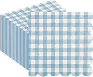 50PCS Blue Scalloped Gingham Paper Napkins | Light Blue and White Striped, Checkered Dessert Napkins, Disposable, Birthday Baby Shower Wedding Party 50PCS Blue Scalloped Gingham Paper Napkins | Light Blue and White Striped, Checkered Dessert Napkins, Disposable, Birthday Baby Shower Wedding Party