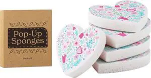 5 Pack Heart Shaped Sponges, Non-Scratch Cleaning Sponges with Floral Pattern, Kitchen Heavy Duty Scrub Sponge, Pop Up Eco Valentine's Day Sponges (Pink) 5 Pack Heart Shaped Sponges, Non-Scratch Cleaning Sponges with Floral Pattern, Kitchen Heavy Duty Scrub Sponge, Pop Up Eco Valentine's Day Sponges (Pink)
