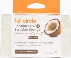 Full Circle Coconut Scrubber Sponges, Pack of 2, Dual-Sided | Made from coconut shells, cellulose & recycled materialsplant-based and safe for nonstick cookware Full Circle Coconut Scrubber Sponges, Pack of 2, Dual-Sided | Made from coconut shells, cellulose & recycled materialsplant-based and safe for nonstick cookware