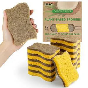 LILAC 12 Pack Natural Cellulose Sponges for Dishes - Non-Scratch Kitchen Scrub Sponges - 100% Biodegradable & Eco-Friendly Cleaning Sponges for Non-Stick Cookware, Bathroom & HouseholdYellow LILAC 12 Pack Natural Cellulose Sponges for Dishes - Non-Scratch Kitchen Scrub Sponges - 100% Biodegradable & Eco-Friendly Cleaning Sponges for Non-Stick Cookware, Bathroom & HouseholdYellow