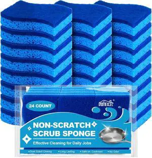 HOMEXCEL Sponges Kitchen 24 Pack, Non Scratch Scrub Dish Sponge, S- Blue | Dual Sided Cleaning Sponges for Washing Dishes & Non-Stick Cookware, Cellulose Sponge for Sink, Kitchen, Bathroom, Household HOMEXCEL Sponges Kitchen 24 Pack, Non Scratch Scrub Dish Sponge, S- Blue | Dual Sided Cleaning Sponges for Washing Dishes & Non-Stick Cookware, Cellulose Sponge for Sink, Kitchen, Bathroom, Household