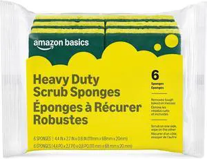 Amazon Basics Heavy Duty Dual-Sided Scrub Sponges, Reusable, 4.4 x 2.7 x 0.8 in, Yellow/Green, 6-Pack Amazon Basics Heavy Duty Dual-Sided Scrub Sponges, Reusable, 4.4 x 2.7 x 0.8 in, Yellow/Green, 6-Pack