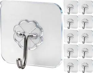 Wall Hooks 33 lbs Max Heavy Duty Hooks for Hanging | 10 Pack Transparent Seamless Waterproof Oilproof Bathroom Kitchen Adhesive Hooks,Coat Hooks, Utility Towel Bath Sticky Hooks Wall Hooks 33 lbs Max Heavy Duty Hooks for Hanging | 10 Pack Transparent Seamless Waterproof Oilproof Bathroom Kitchen Adhesive Hooks,Coat Hooks, Utility Towel Bath Sticky Hooks