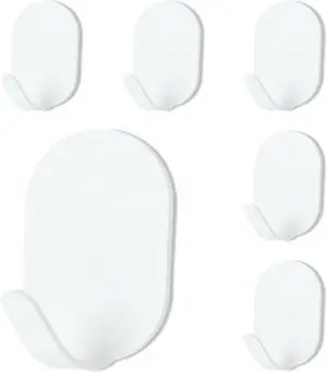 White Adhesive Hooks, 6-Pack Heavy Duty No Drill Bathroom Hooks | Waterproof & Rustproof Stainless Steel, Strong Adhesion, Holds Up to 11 lbs, Self Adhesive Wall Hooks for Towels & Robes White Adhesive Hooks, 6-Pack Heavy Duty No Drill Bathroom Hooks | Waterproof & Rustproof Stainless Steel, Strong Adhesion, Holds Up to 11 lbs, Self Adhesive Wall Hooks for Towels & Robes