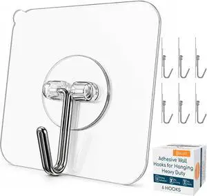 GLUIT Adhesive Wall Hooks for Hanging, Heavy Duty No Drill, 22 lbs, 6 Pack | GLUIT Adhesive Wall Hooks for Hanging, Transparent Waterproof Sticky Towel Hook for Bathroom Kitchen Home Outdoor GLUIT Adhesive Wall Hooks for Hanging, Heavy Duty No Drill, 22 lbs, 6 Pack | GLUIT Adhesive Wall Hooks for Hanging, Transparent Waterproof Sticky Towel Hook for Bathroom Kitchen Home Outdoor