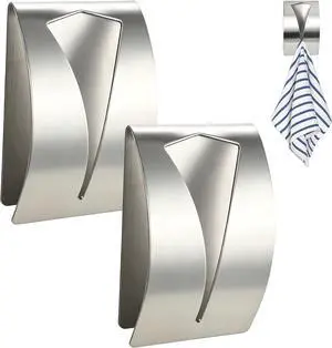 Self Adhesive Towel Hook Holder, 2Pcs Stainless Steel Kitchen Dish Towel Hook Grabber Wall Mount Non Drilling Hangers Shower Wall Hand Towels Hooks for Home Bathroom Kitchen Accesories, Silver Self Adhesive Towel Hook Holder, 2Pcs Stainless Steel Kitchen Dish Towel Hook Grabber Wall Mount Non Drilling Hangers Shower Wall Hand Towels Hooks for Home Bathroom Kitchen Accesories, Silver
