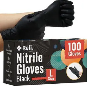 Reli. Black Nitrile Gloves, Large (100 Pack) | Disposable Gloves | Powder Free, Latex Free, Food Safe | Single-Use | Premium Nitrile Rubber Material for Automotive Work, Cleaning, Cooking Reli. Black Nitrile Gloves, Large (100 Pack) | Disposable Gloves | Powder Free, Latex Free, Food Safe | Single-Use | Premium Nitrile Rubber Material for Automotive Work, Cleaning, Cooking