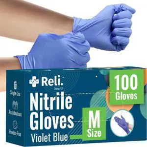 Reli. Nitrile Gloves, Medium (100 Pack) | Disposable Gloves | Powder Free, Latex Free, Food Safe | Single-Use | Premium Nitrile Rubber for Cleaning, Automotive, Salon | Violet/Iris Blue Reli. Nitrile Gloves, Medium (100 Pack) | Disposable Gloves | Powder Free, Latex Free, Food Safe | Single-Use | Premium Nitrile Rubber for Cleaning, Automotive, Salon | Violet/Iris Blue