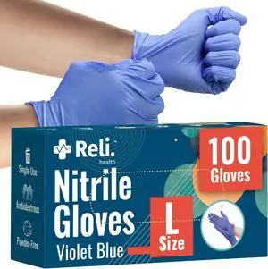 Reli. Nitrile Gloves, Large (100 Pack) | Disposable Gloves | Powder Free, Latex Free, Food Safe | Single-Use | Premium Nitrile Rubber for Cleaning, Automotive, Salon | Violet/Iris Blue Reli. Nitrile Gloves, Large (100 Pack) | Disposable Gloves | Powder Free, Latex Free, Food Safe | Single-Use | Premium Nitrile Rubber for Cleaning, Automotive, Salon | Violet/Iris Blue