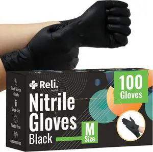 Reli. Black Nitrile Gloves, Medium (100 Pack) | Disposable Gloves | Powder Free, Latex Free, Food Safe | Single-Use | Premium Nitrile Rubber Material for Automotive Work, Cleaning, Cooking Reli. Black Nitrile Gloves, Medium (100 Pack) | Disposable Gloves | Powder Free, Latex Free, Food Safe | Single-Use | Premium Nitrile Rubber Material for Automotive Work, Cleaning, Cooking