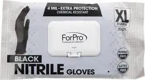 ForPro Professional Collection Disposable Nitrile Gloves, Chemical Resistant, Powder-Free, Latex-Free, Non-Sterile, Food Safe, 4 Mil, Black, X-Large, 30-Count ForPro Professional Collection Disposable Nitrile Gloves, Chemical Resistant, Powder-Free, Latex-Free, Non-Sterile, Food Safe, 4 Mil, Black, X-Large, 30-Count